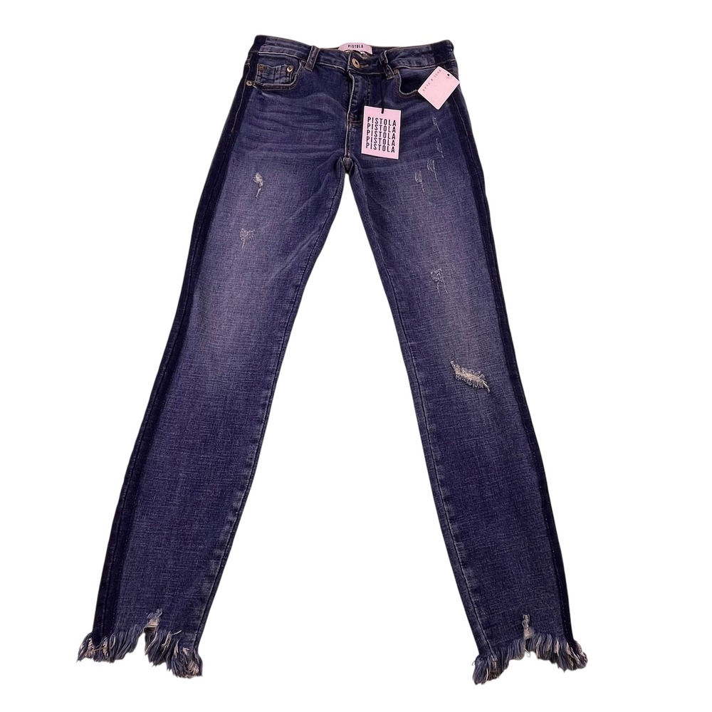 Pistola Audrey Mid Rise Skinny Jeans Situational Two Tone Distressed Fray Hem 27